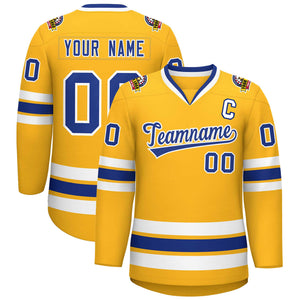 Custom Gold Royal-White Classic Style Hockey Jersey