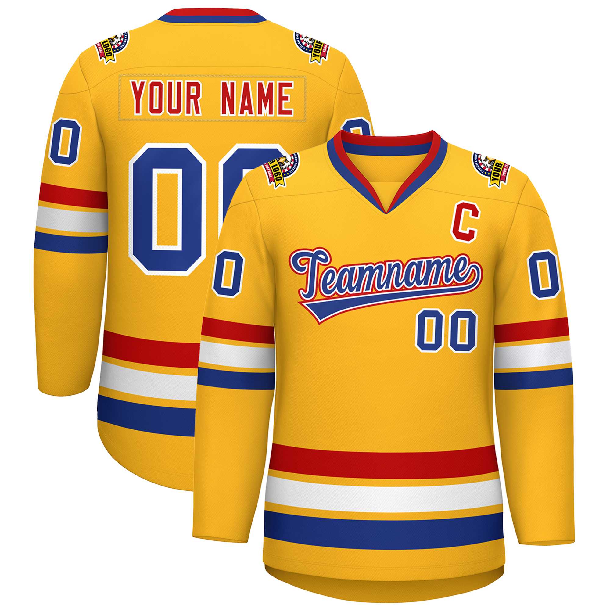 Custom Gold Royal White-Red Classic Style Hockey Jersey