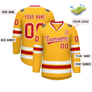 Custom Gold Red-White Classic Style Hockey Jersey