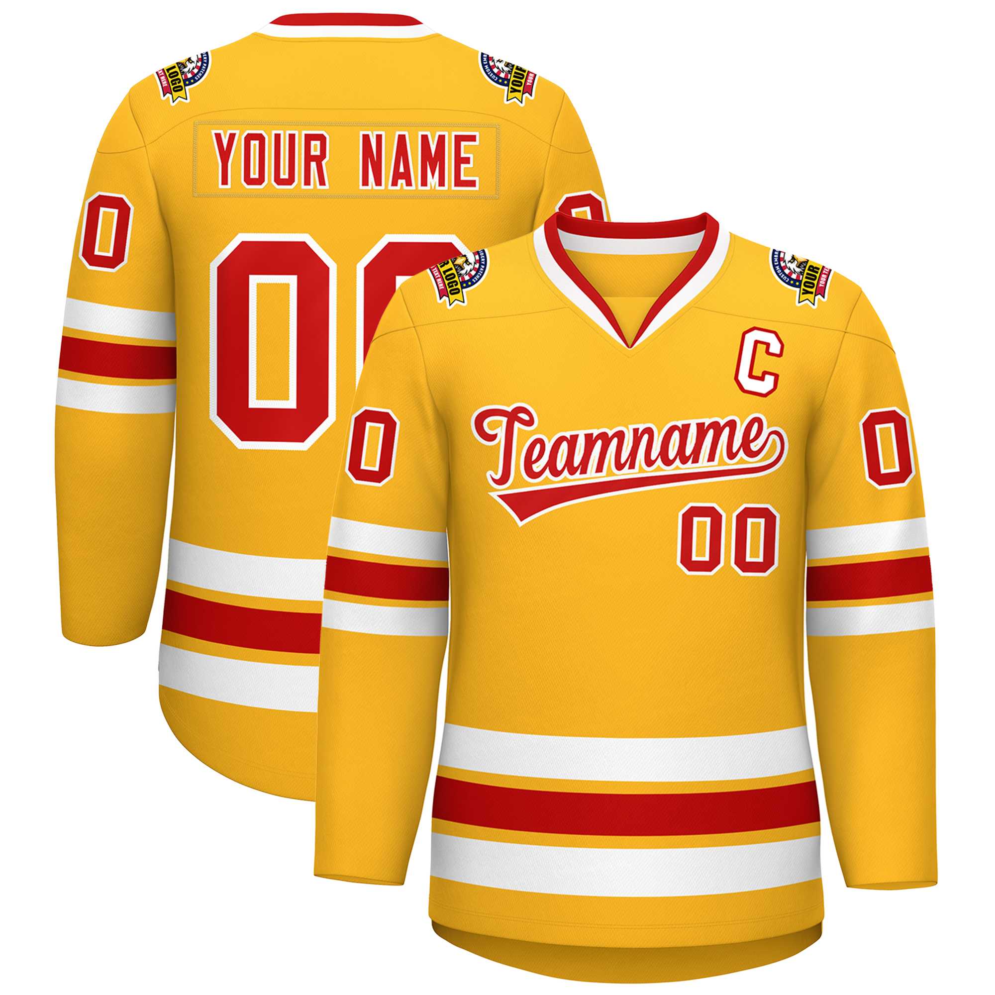 Custom Gold Red-White Classic Style Hockey Jersey