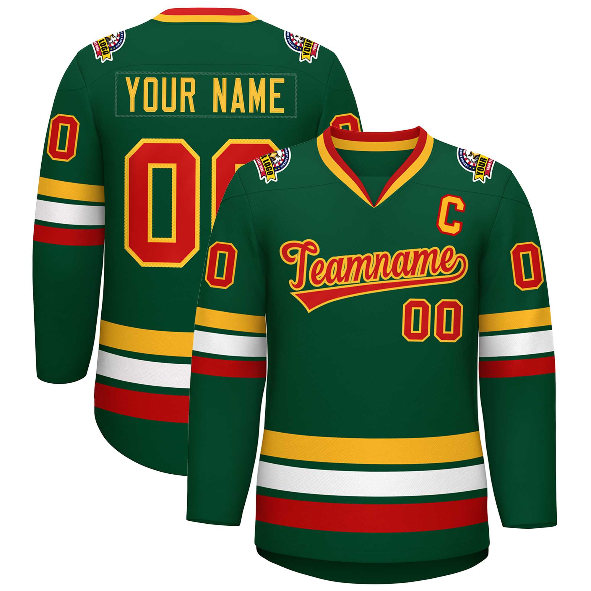 Custom Green Red-Gold Classic Style Hockey Jersey