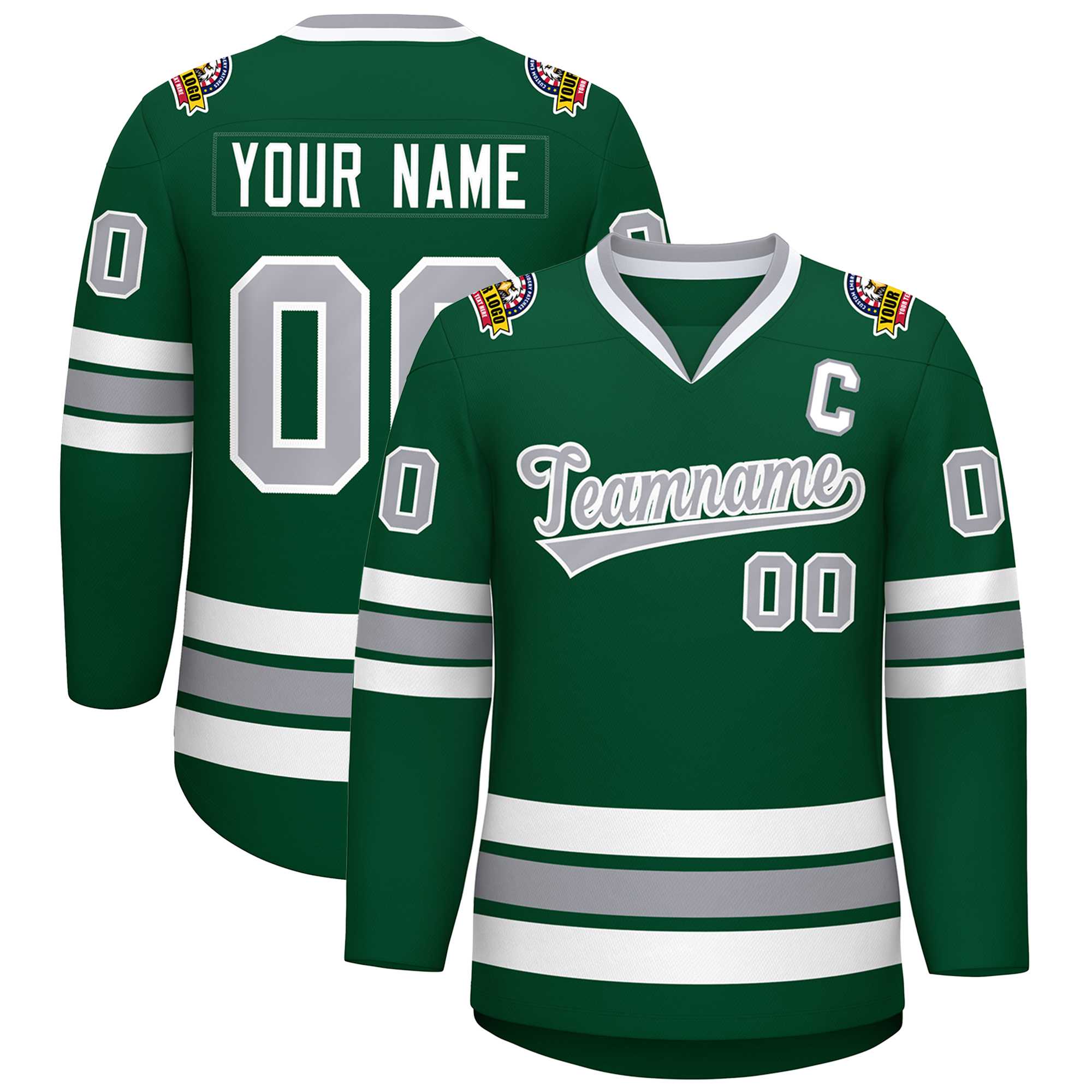 Custom Green Gray-White Classic Style Hockey Jersey