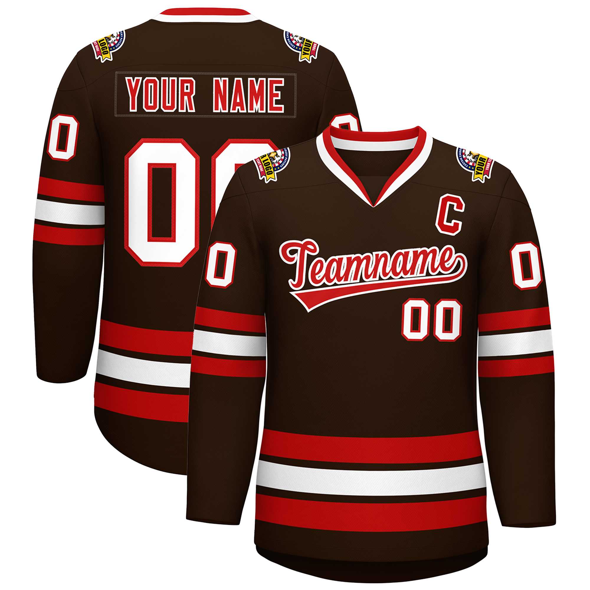 Custom Brown Red-White Classic Style Hockey Jersey