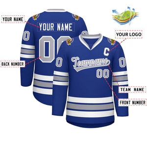 Custom Royal Gray-White Classic Style Hockey Jersey