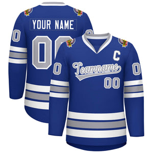 Custom Royal Gray-White Classic Style Hockey Jersey