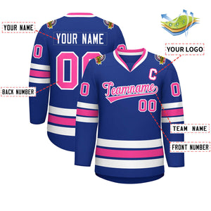 Custom Royal Pink-White Classic Style Hockey Jersey