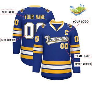 Custom Royal White Royal-Gold Classic Style Hockey Jersey