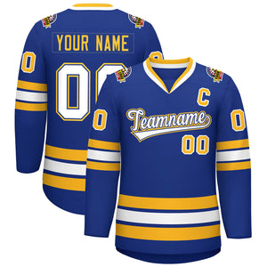 Maillot de hockey de style classique Royal White Royal-Gold personnalisé