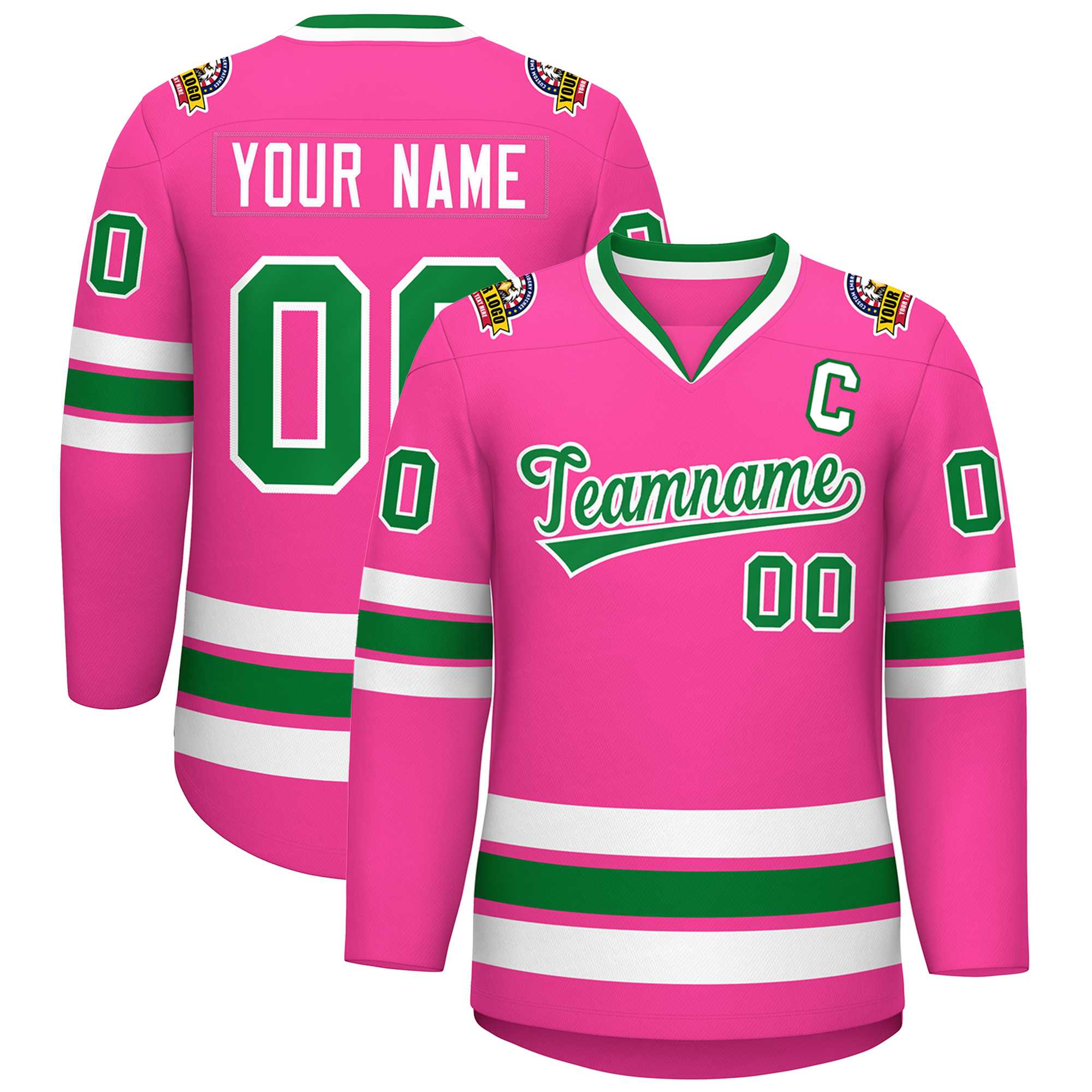 Maillot de hockey de style classique rose Kelly vert-blanc personnalisé