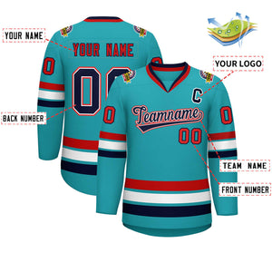 Maillot de hockey de style classique Aqua Navy blanc-rouge personnalisé