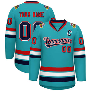 Maillot de hockey de style classique Aqua Navy blanc-rouge personnalisé