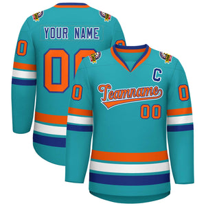 Maillot de hockey personnalisé de style classique Aqua Orange Royal-White