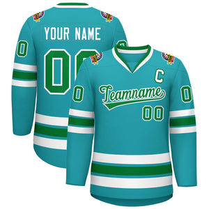 Custom Aqua Kelly Green-White Classic Style Hockey Jersey