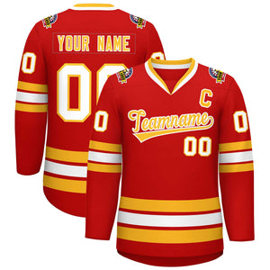 Maillot de hockey de style classique personnalisé rouge or-blanc