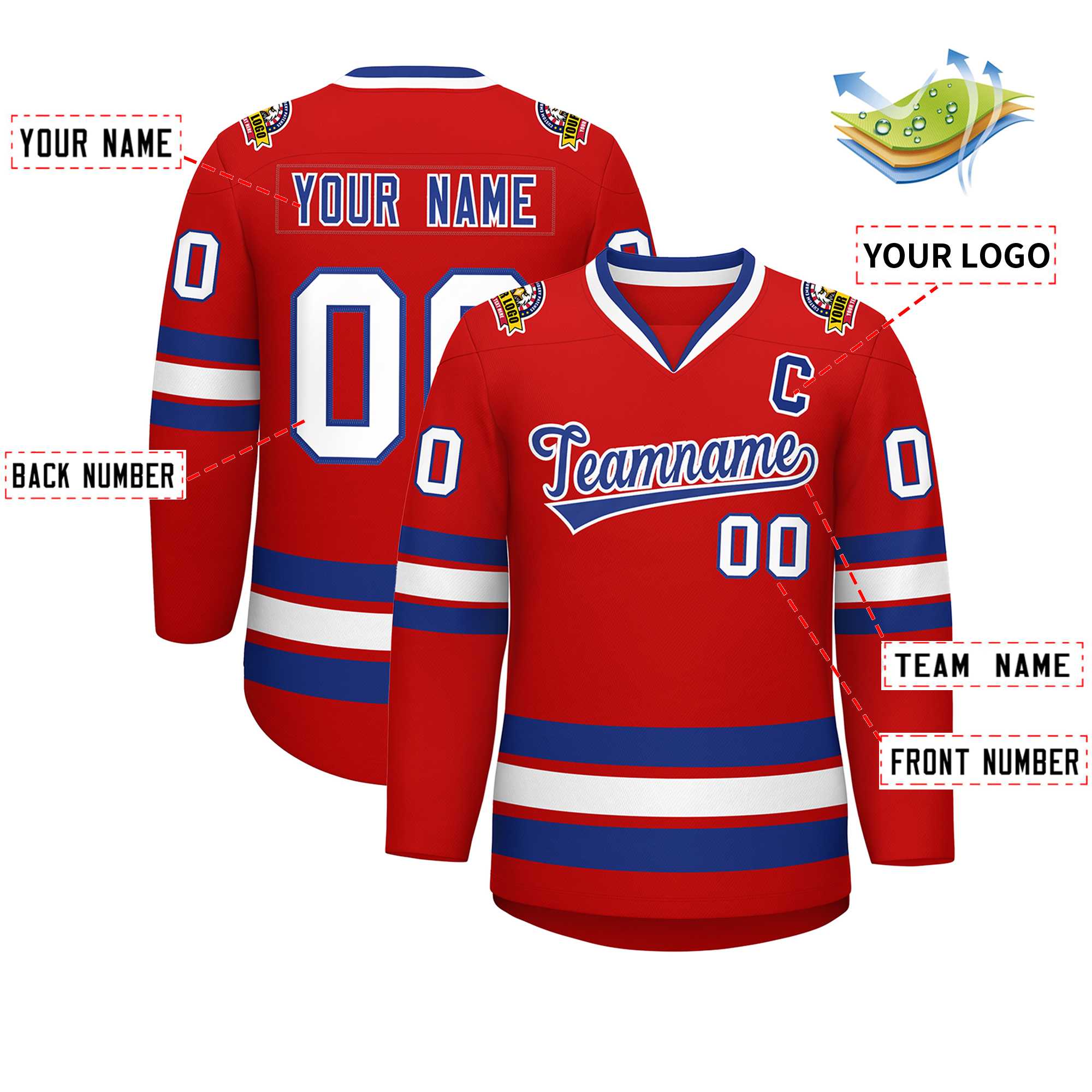 Custom Red Royal-White Classic Style Hockey Jersey