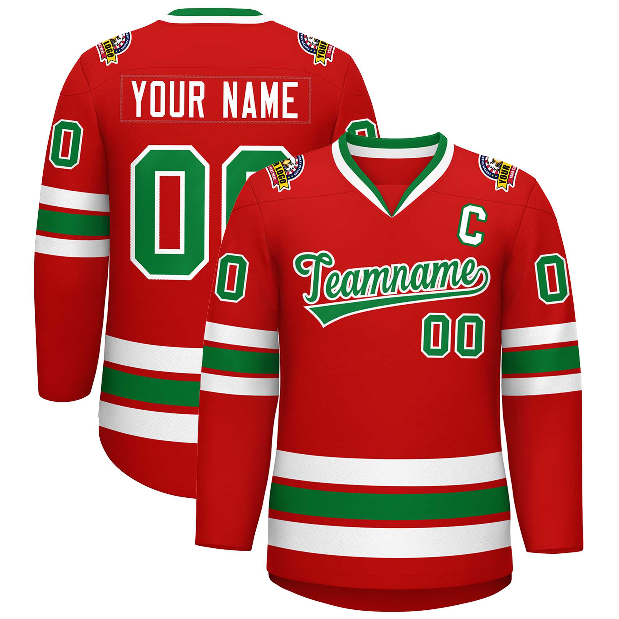 Maillot de hockey de style classique rouge Kelly vert-blanc personnalisé