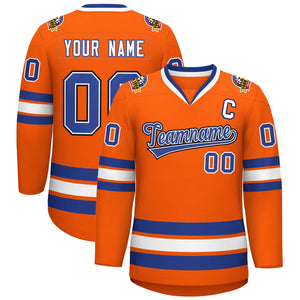 Custom Orange Royal White-Black Classic Style Hockey Jersey