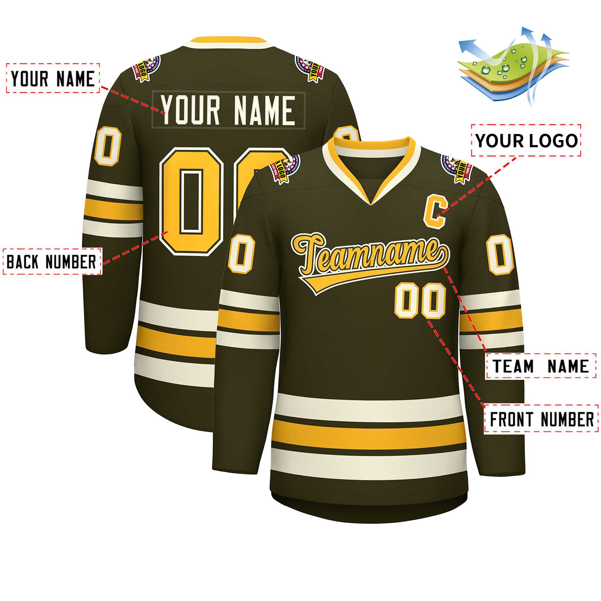 Custom Olive Gold Olive-Khaki Classic Style Hockey Jersey