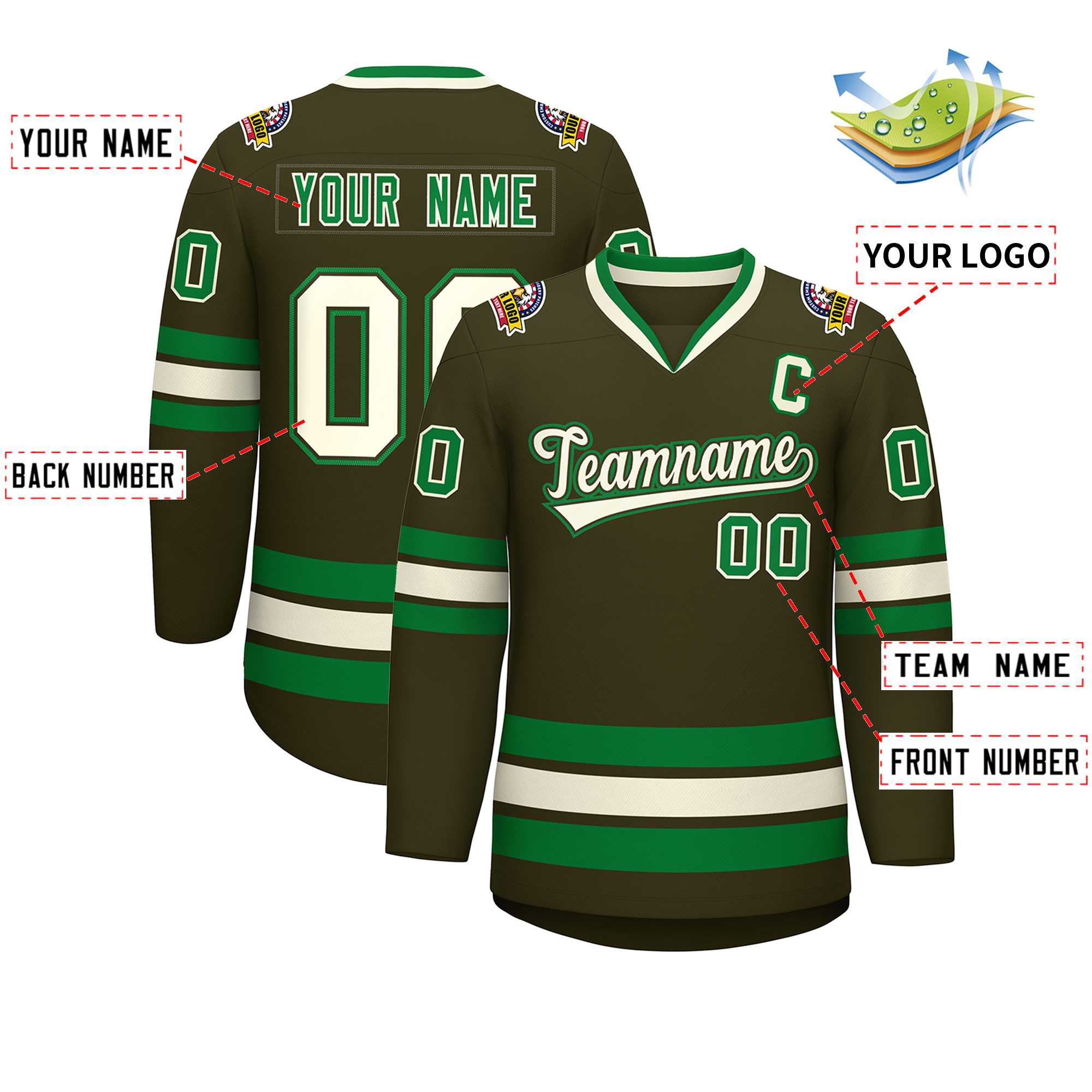 Custom Olive Khaki Olive-Kelly Green Classic Style Hockey Jersey