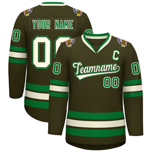 Custom Olive Khaki Olive-Kelly Green Classic Style Hockey Jersey