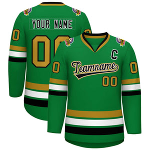 Custom Kelly Green Black White-Old Gold Classic Style Hockey Jersey