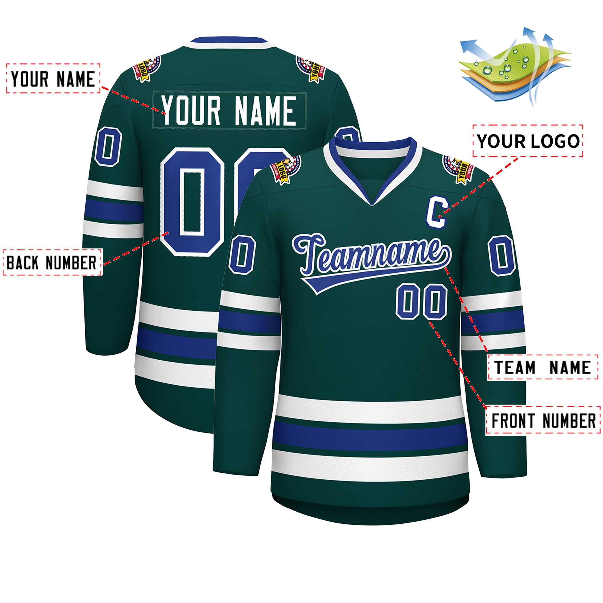 Custom Midnight Green Royal-White Classic Style Hockey Jersey