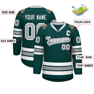 Maillot de hockey personnalisé de style classique, vert minuit, gris-blanc