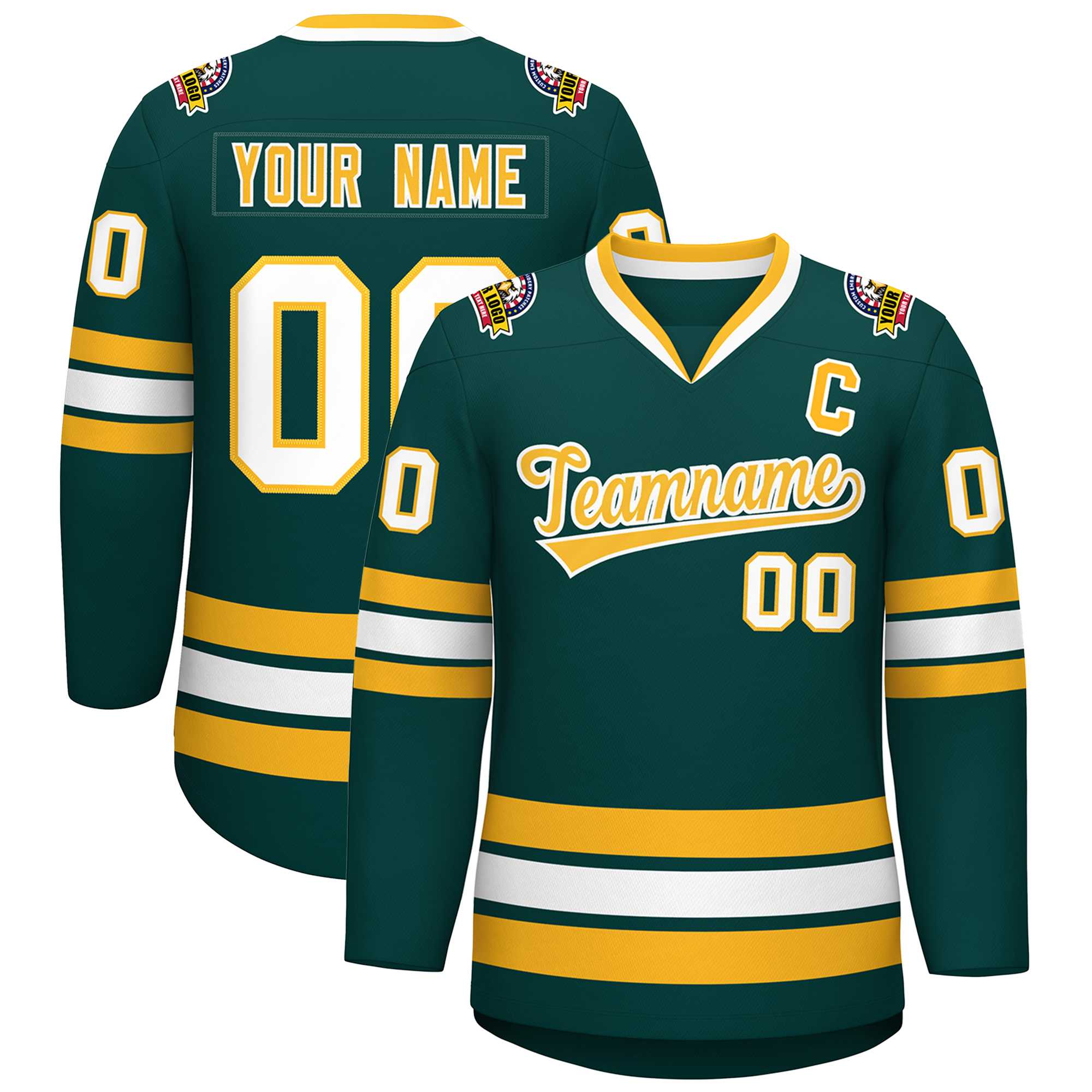 Custom Midnight Green Gold-White Classic Style Hockey Jersey