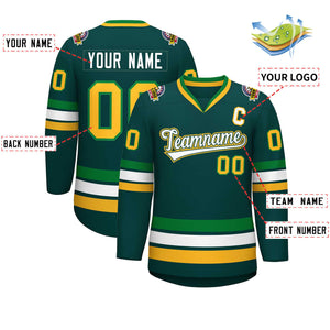 Custom Midnight Green White Kelly Green-Gold Classic Style Hockey Jersey