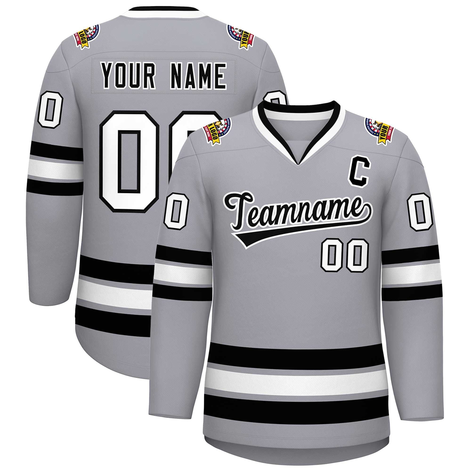 Maillot de hockey de style classique gris noir-blanc personnalisé