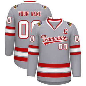 Maillot de hockey de style classique gris rouge-blanc personnalisé