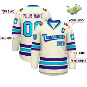 Custom Khaki Purple-Light Blue Classic Style Hockey Jersey