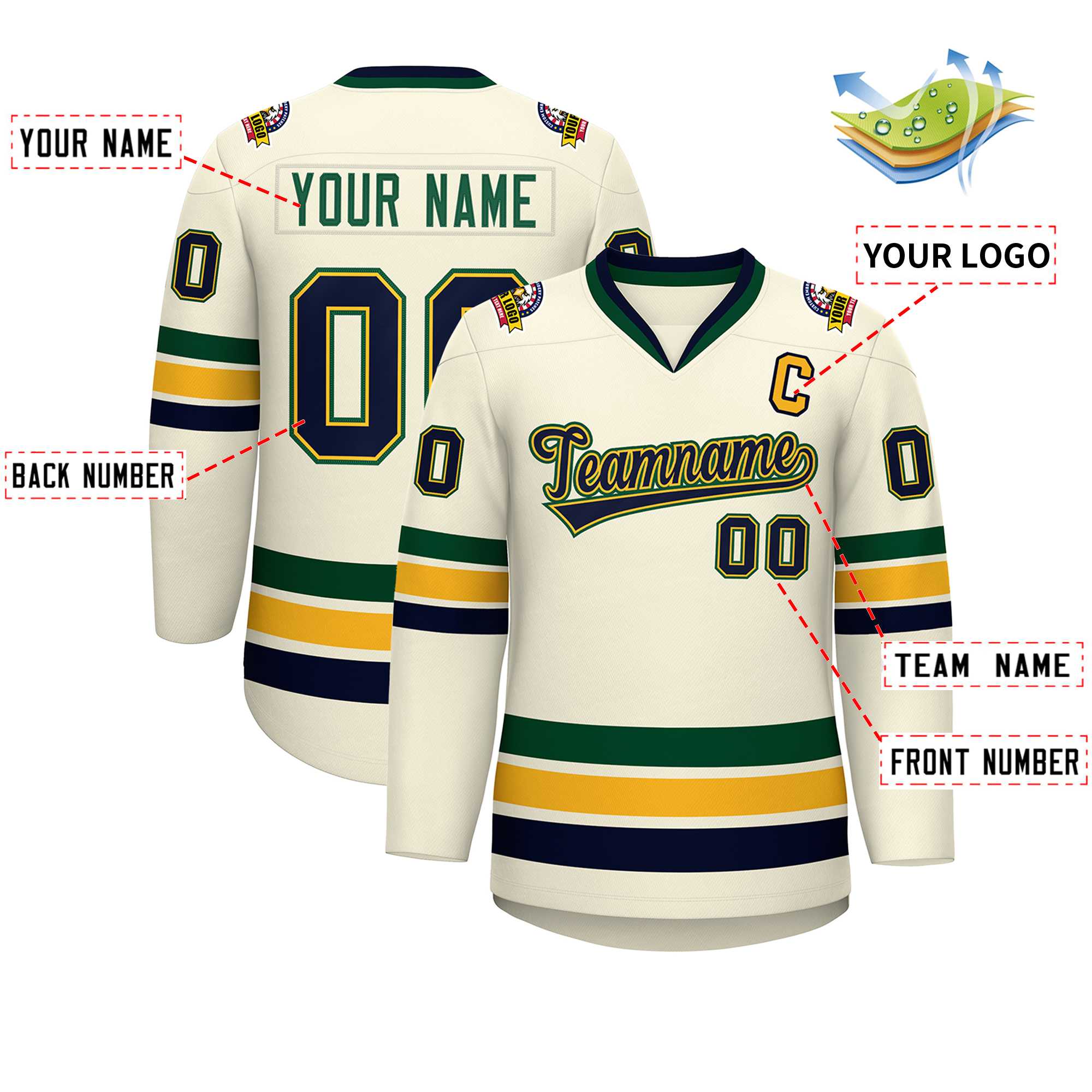 Custom Khaki Navy Gold-Green Classic Style Hockey Jersey