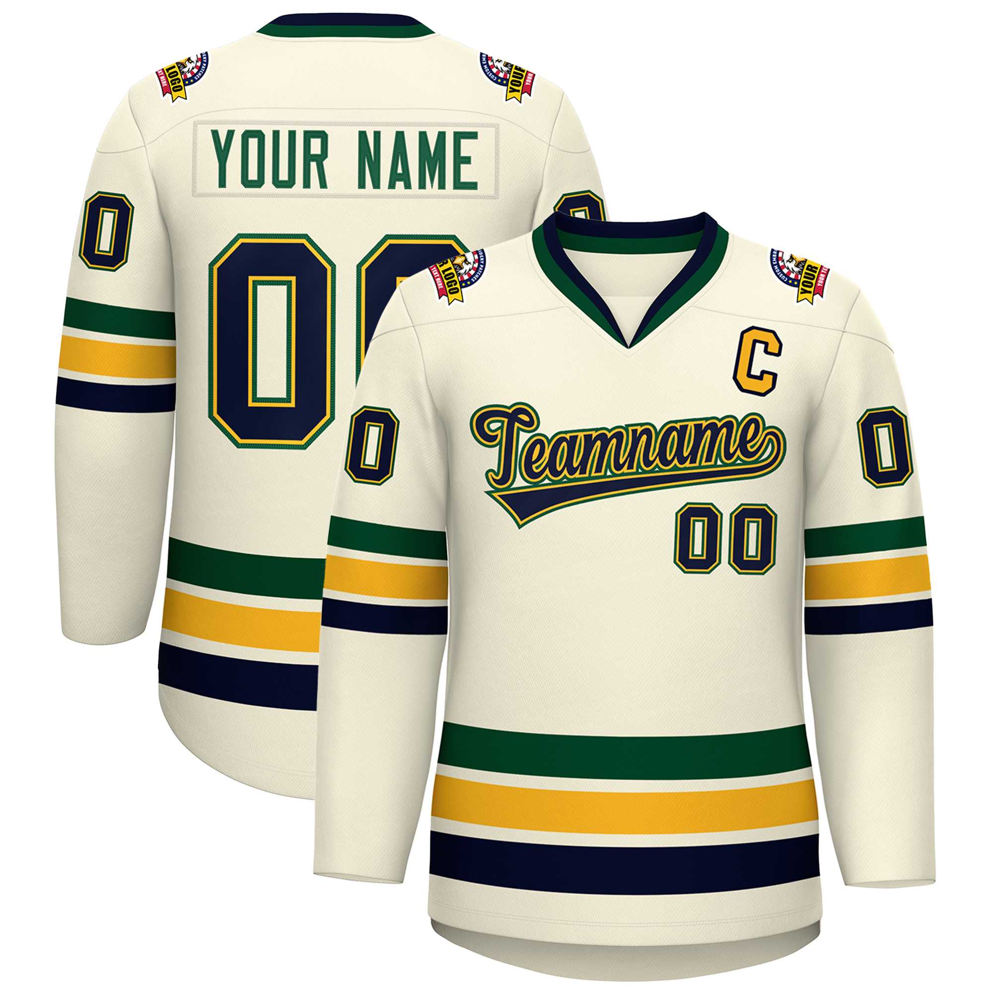 Custom Khaki Navy Gold-Green Classic Style Hockey Jersey