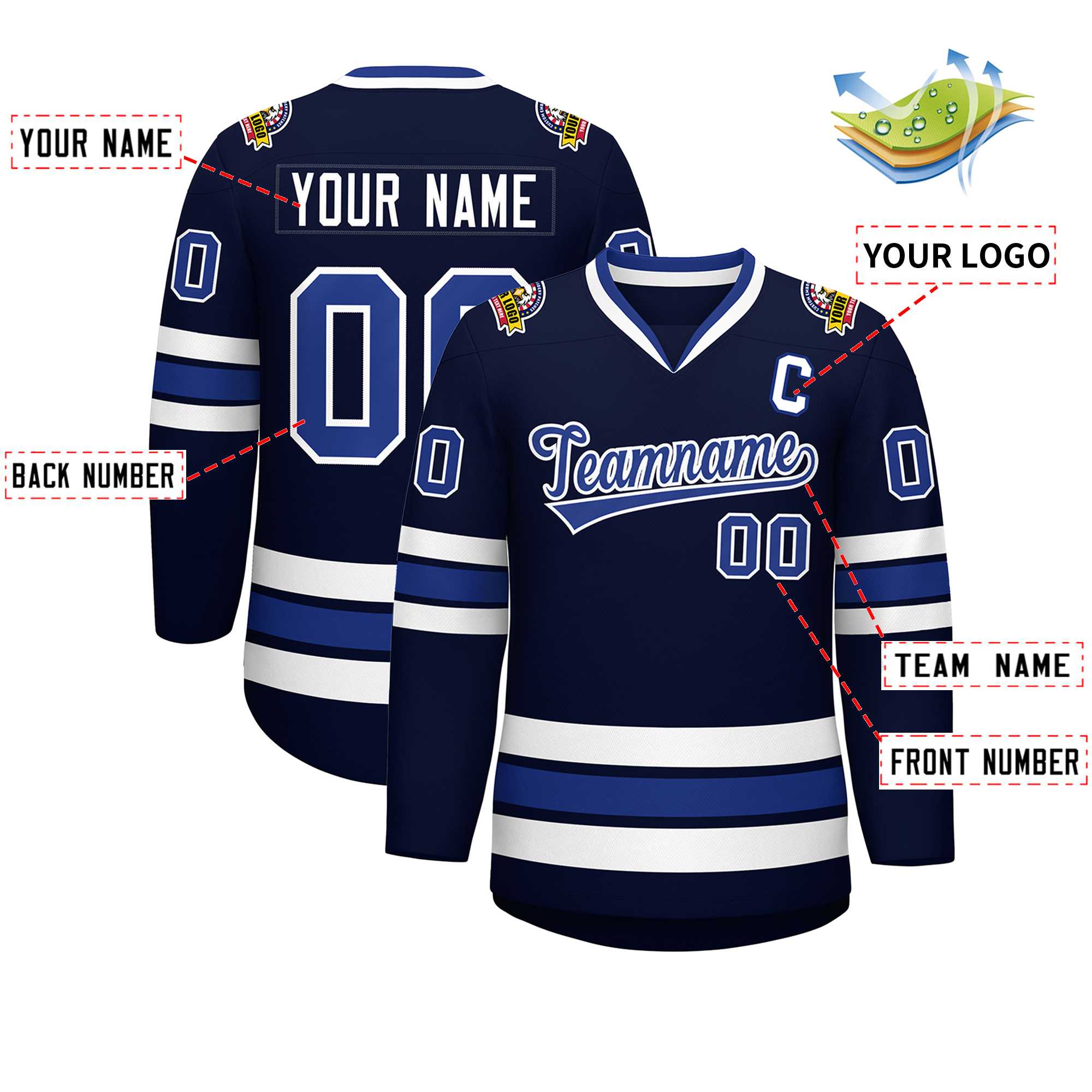 Custom Navy Royal-White Classic Style Hockey Jersey