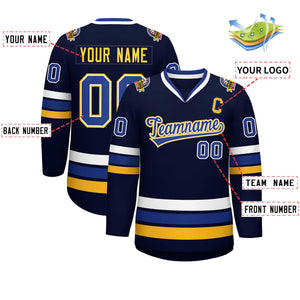 Custom Navy Royal White-Gold Classic Style Hockey Jersey