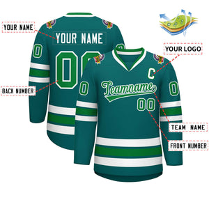 Custom Aqua Kelly Green-White Classic Style Hockey Jersey