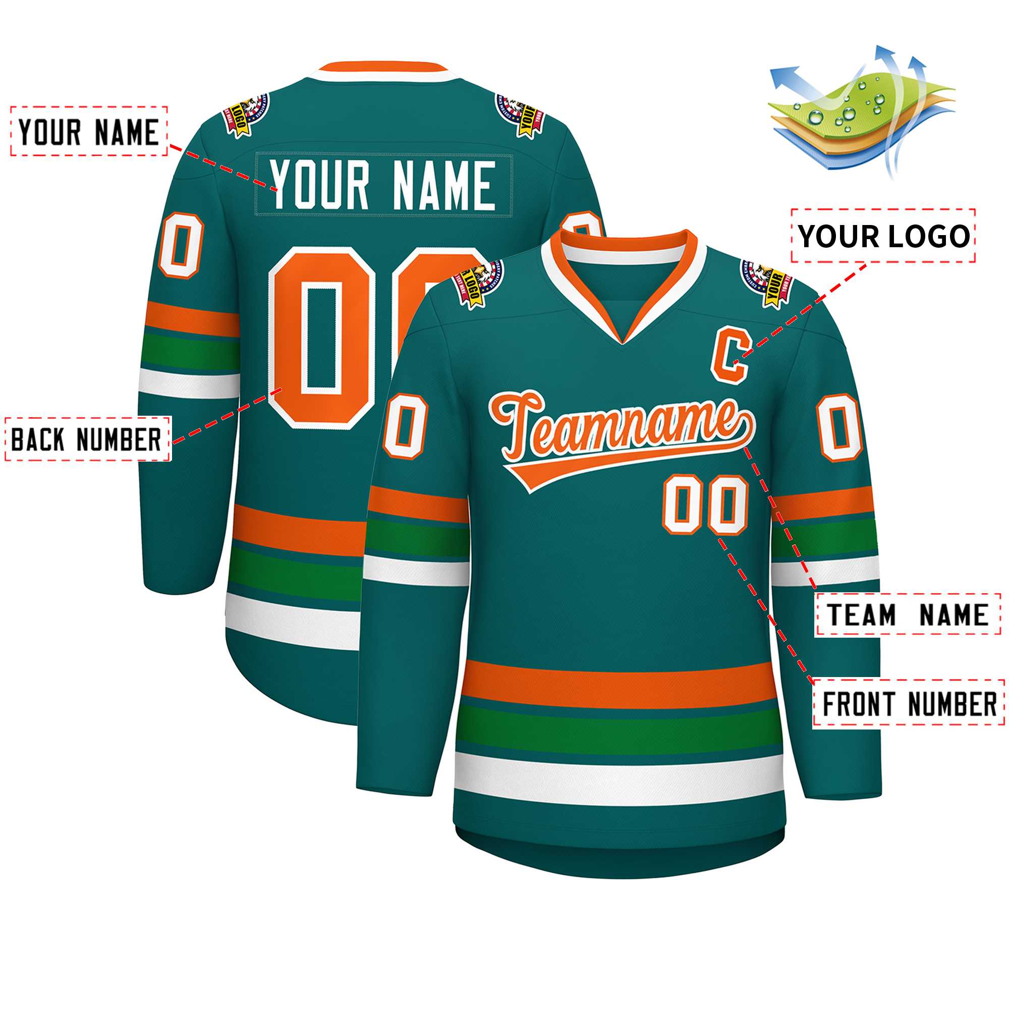 Maillot de hockey de style classique Aqua Orange-Blanc personnalisé