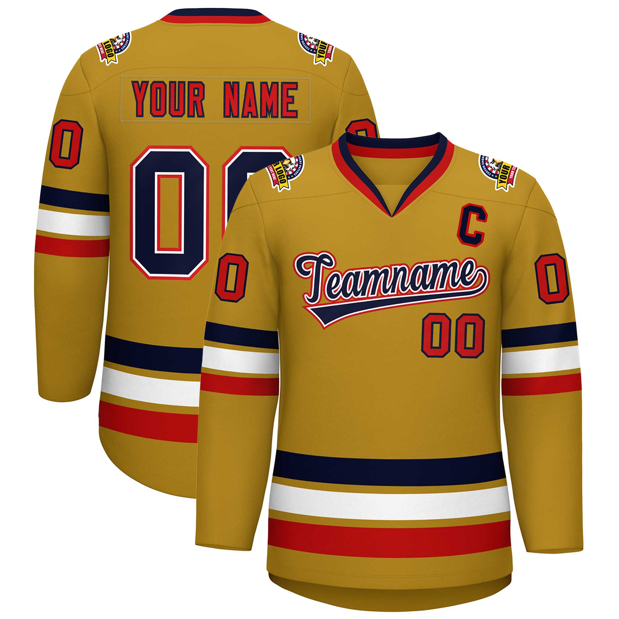 Maillot de hockey personnalisé de style classique blanc-rouge Old Gold Navy