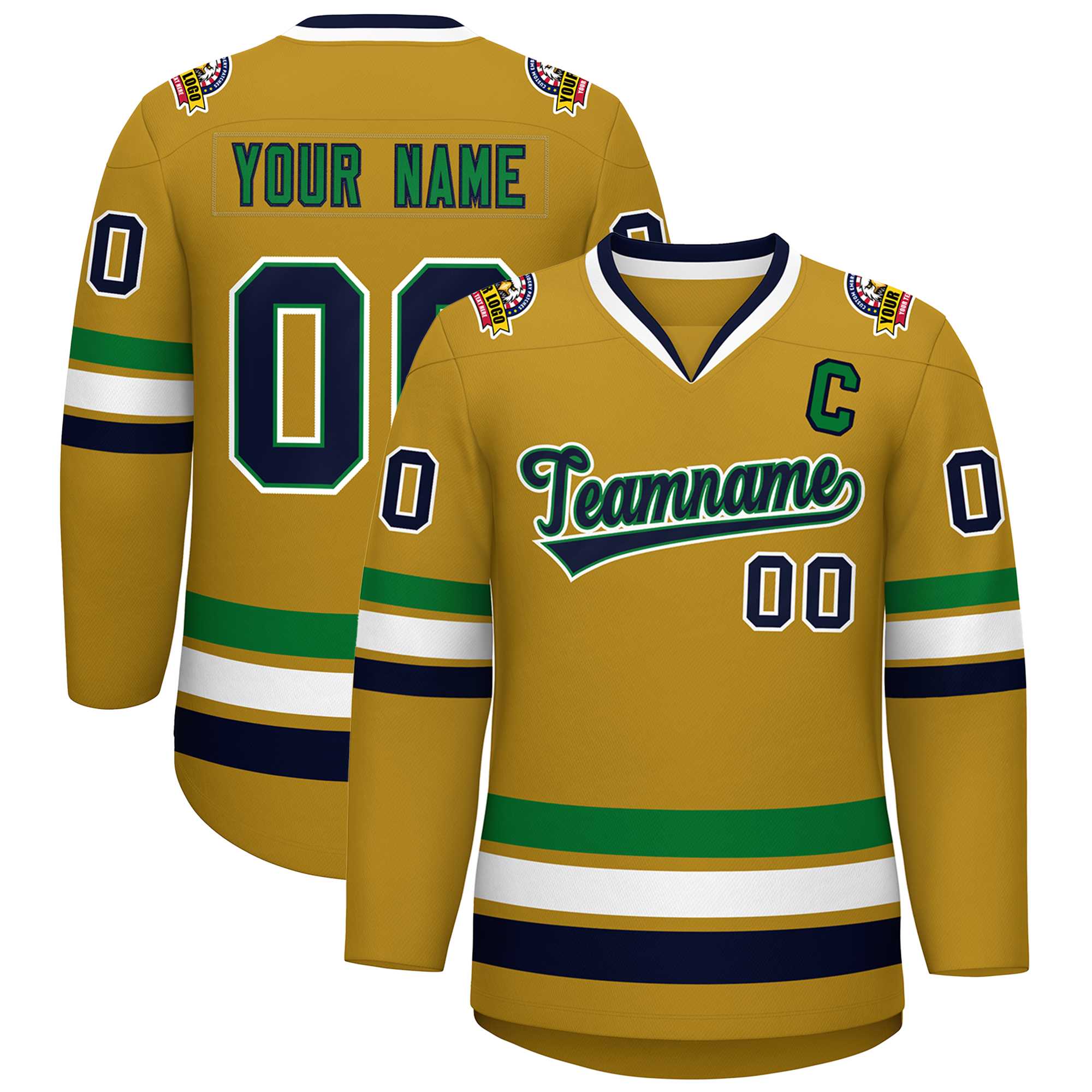 Maillot de hockey personnalisé Old Gold Navy Kelly vert-blanc, Style classique