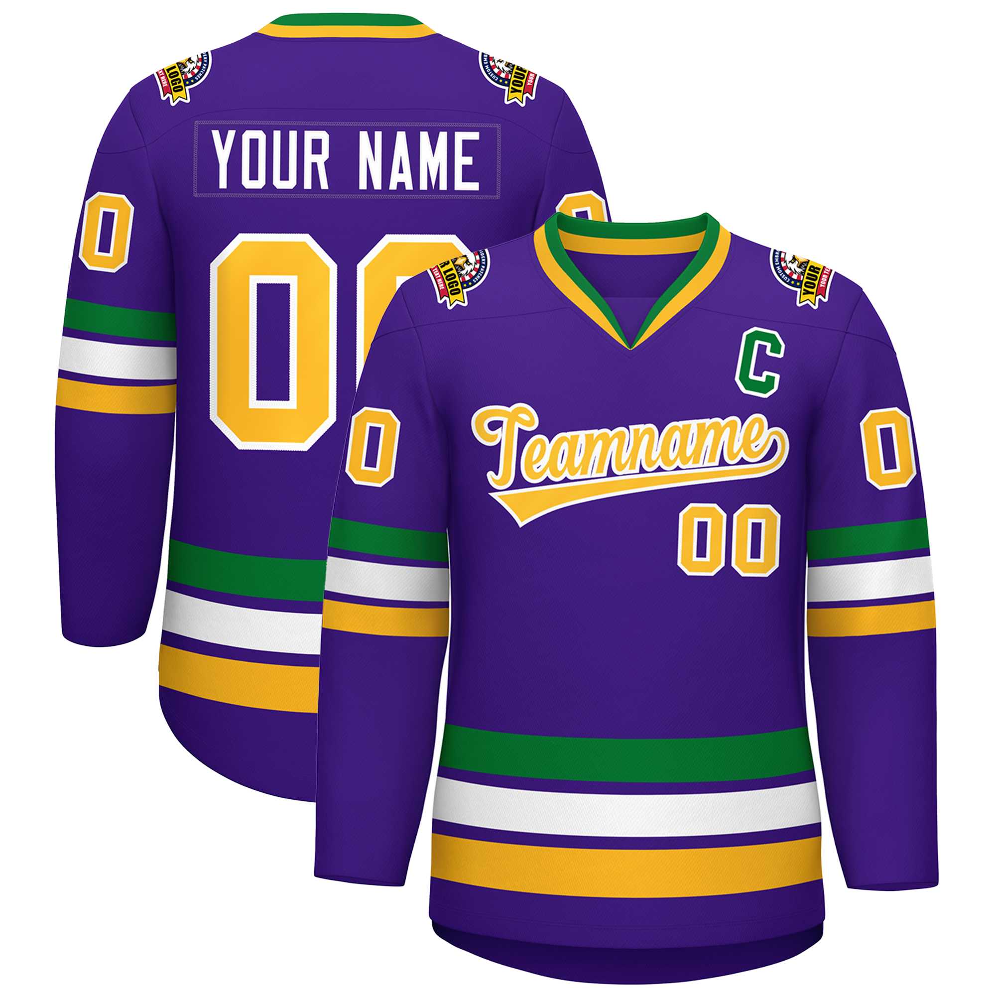 Maillot de hockey de style classique violet or-blanc personnalisé