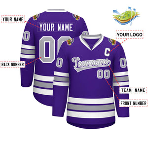 Maillot de hockey de style classique violet gris-blanc personnalisé