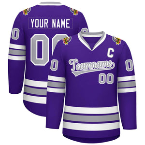 Maillot de hockey de style classique violet gris-blanc personnalisé