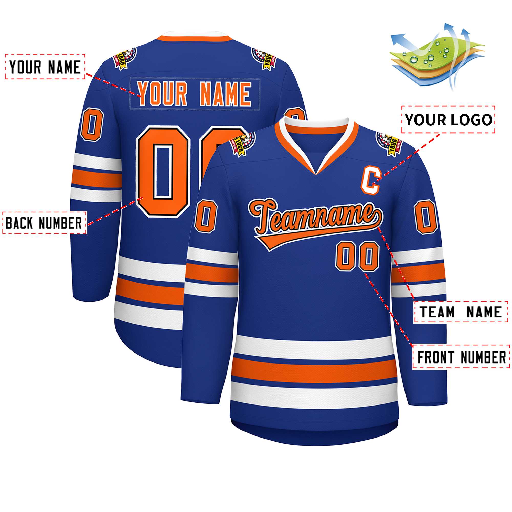 Custom Royal Orange Black-White Classic Style Hockey Jersey