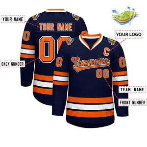 Custom Navy Orange Black-White Classic Style Hockey Jersey