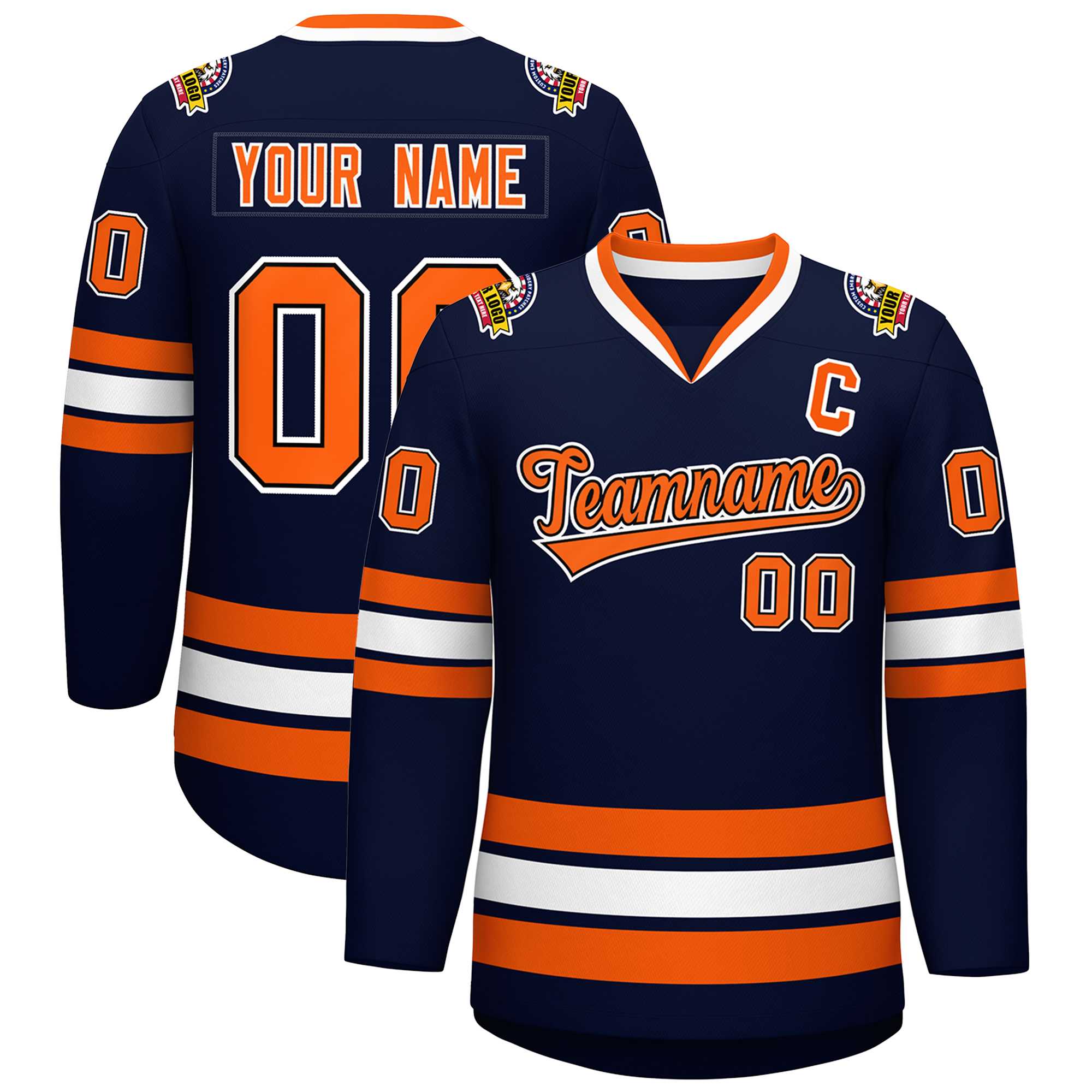 Custom Navy Orange Black-White Classic Style Hockey Jersey