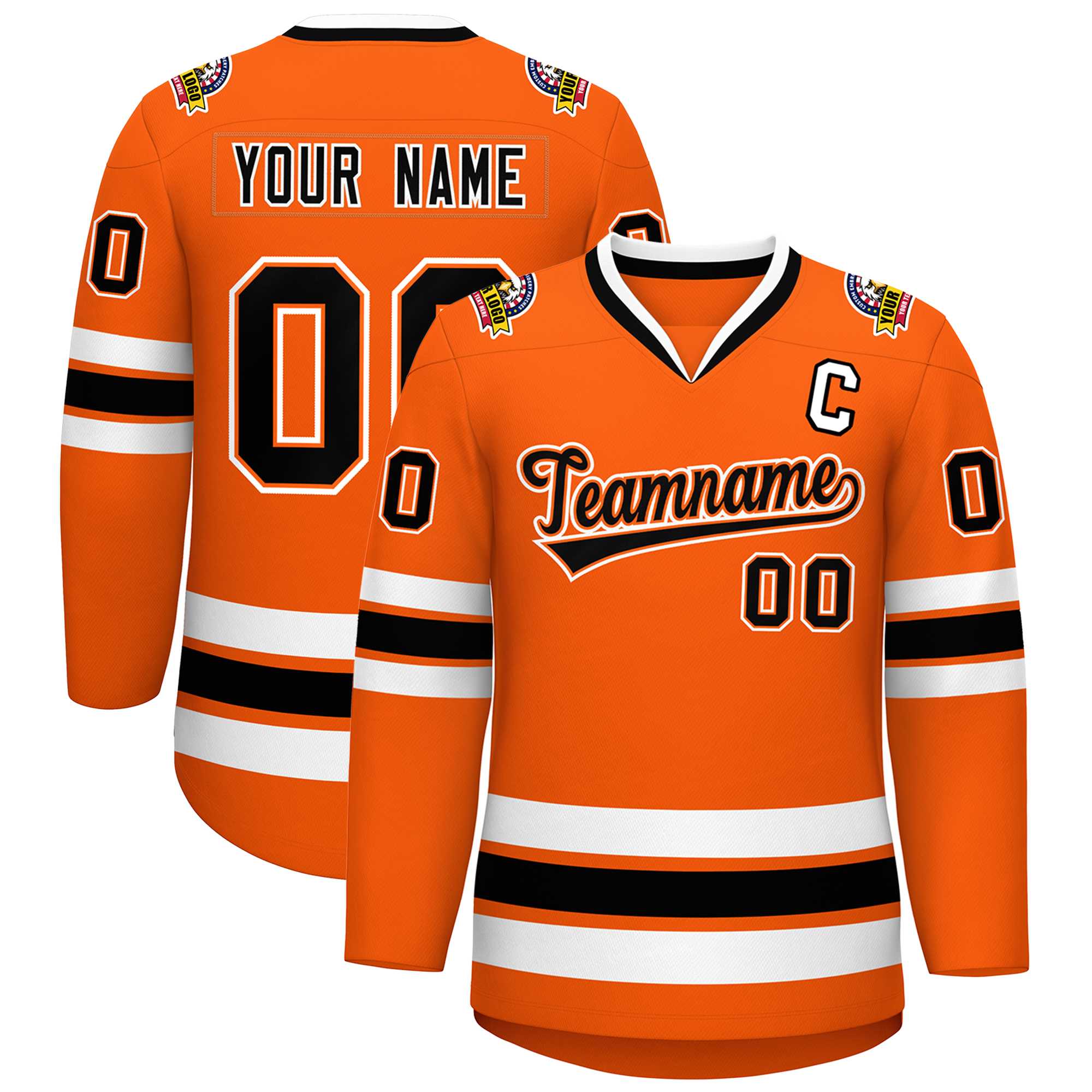 Custom Orange Black Orange-White Classic Style Hockey Jersey