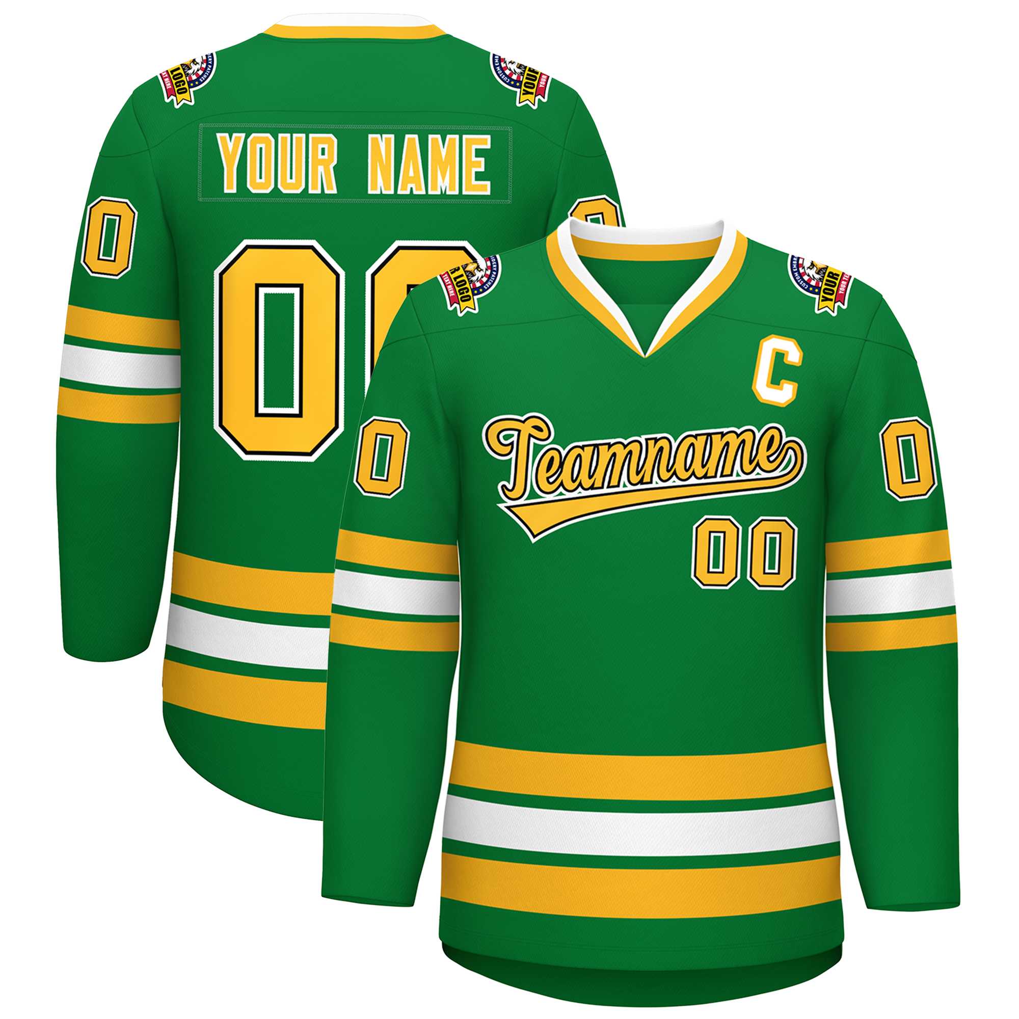 Custom Kelly Green Gold Black-White Classic Style Hockey Jersey