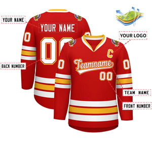 Custom Red White Red-Gold Classic Style Hockey Jersey