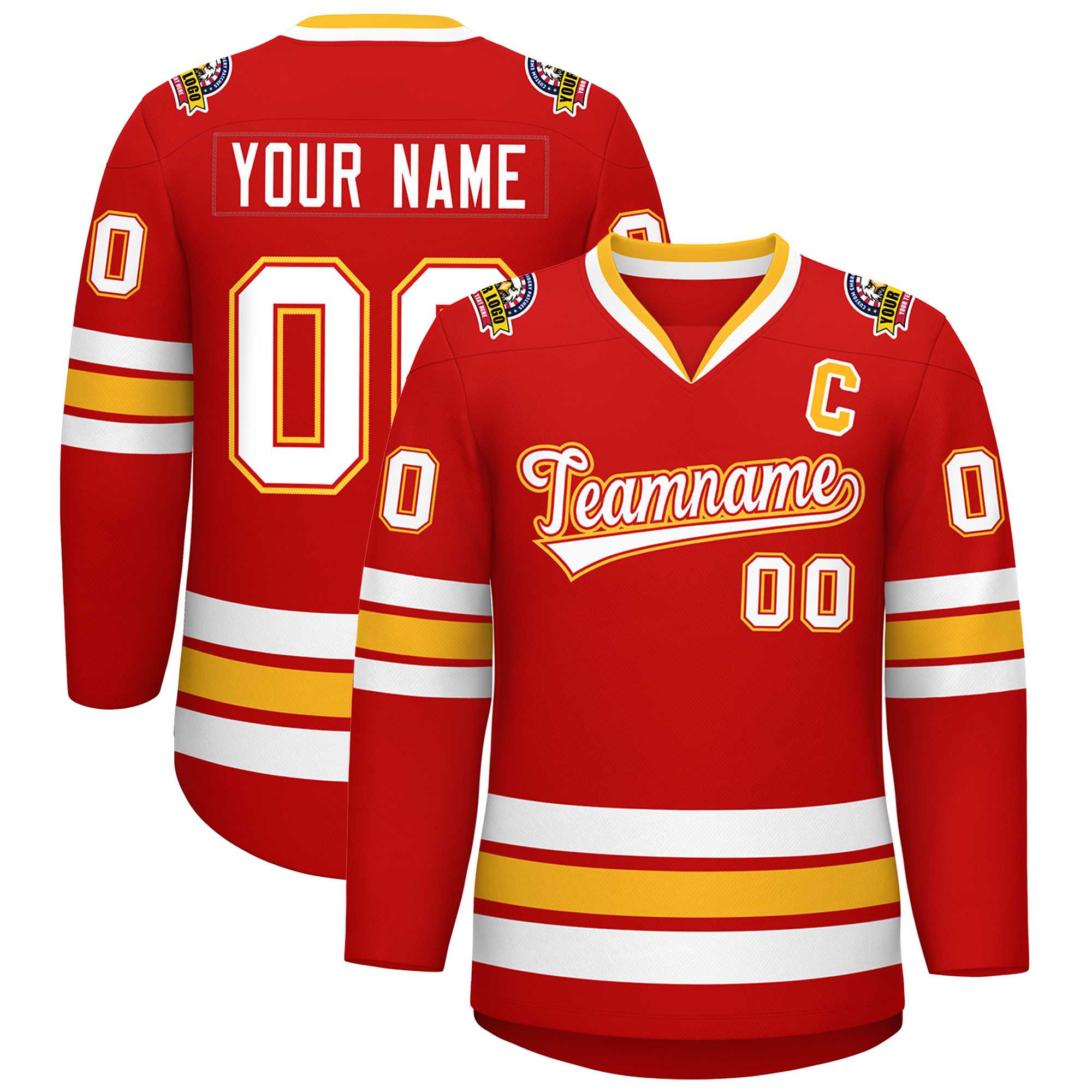 Maillot de hockey de style classique personnalisé rouge blanc rouge-or